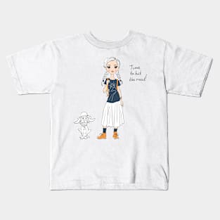 Lovely girl traveler with dog Kids T-Shirt